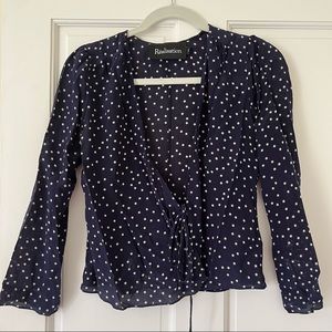 Realisation Par Bianca Navy Silk Star Top size XS